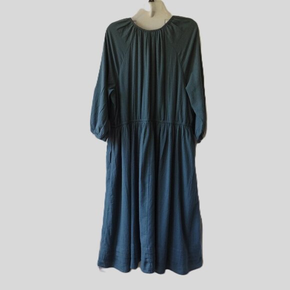 Lane Bryant Green puff sleeve midi dress size 20, tuck detail, lined Boho, NWT - Picture 2 of 16